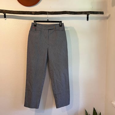 Ralph Lauren Blue Gingham Plaid Print High Rise Cropped Trouser Pants Size 6 