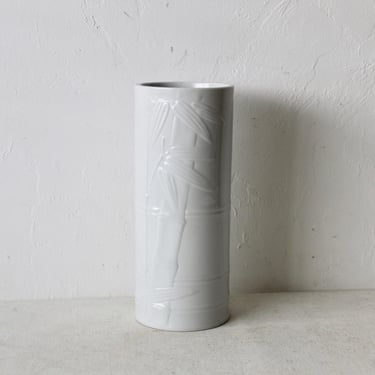 Hutschenreuther Style Ceramic Bamboo Theme White Cylindrical Vase 