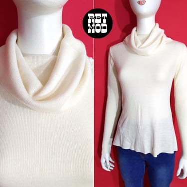 Soft Lightweight Vintage 60s 70s White Cowl Neck Sweater Top 