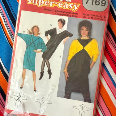 Vintage Sewing Pattern, Casual Dress, Factory Folded, Batwing, Burda 7169, Super Easy, Vintage 80s 