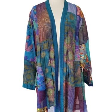 Vintage Patchwork Duster Colorful Sheer Swing Coat Maggie Shepherd 