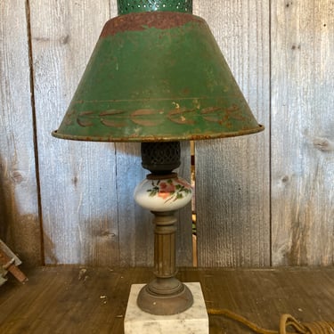 Funky Brass and Porcelain Lamp with Metal Shade