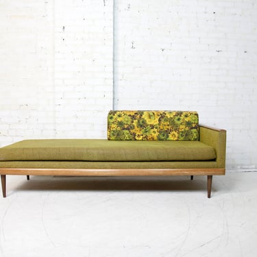 Vintage MCM low sofa / daybed with green upholstery and one cushion by Silray Furniture | Free delivery in NYC and Hudson Valley areas 