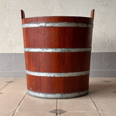 Large 20th C. Coopered Log Bin Barrel with Handles