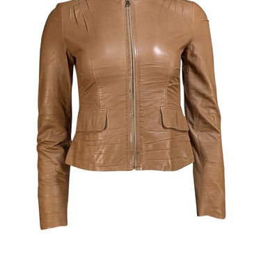 Prada - Tan Leather Collarless Jacket Sz 2