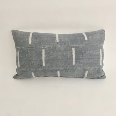 Custom Gray African Mud Cloth Textile Lumbar Pillow Mali Handwoven 