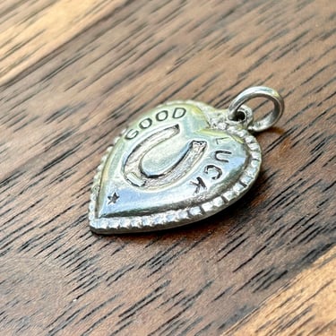Sterling Silver Good Luck Charm Pendant Heart  Horseshoe 925 Vintage Jewelry 
