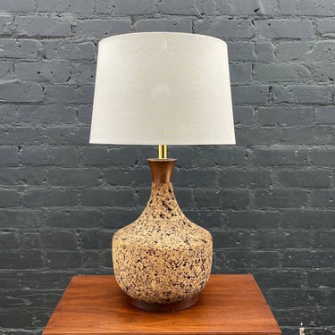 Mid-Century Modern Walnut & Cork Table Lamp with New Shade 
