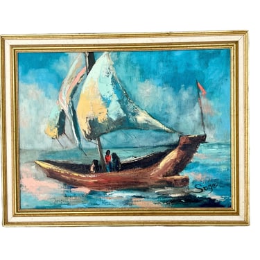 Sage 1970 Oil on Canvas Sailboat Painting