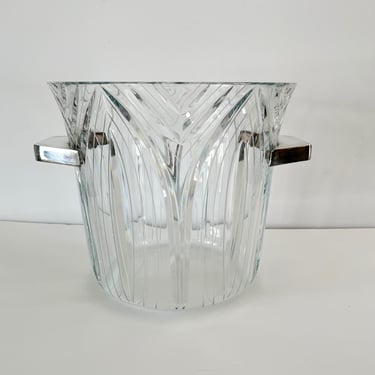 Large Vintage Cut Glass Ice Bucket.  Mid Century Wine Cooler. Retro 1980s Barware. 