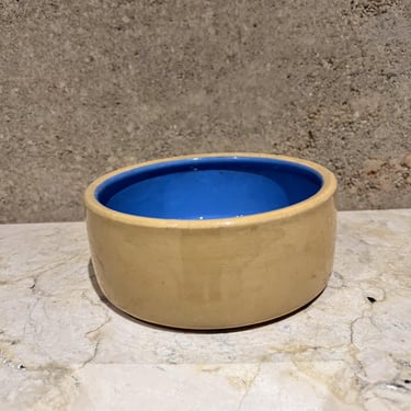 1960s Glazed Blue & Tan English Art Pottery Ceramic Bowl 