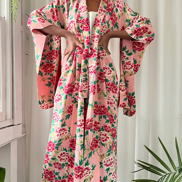 40s Pink Floral Silk Kimono
