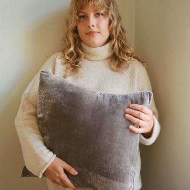 Charcoal Naturally Dyed Silk Velvet Pillow 