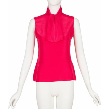 Nina Ricci 1960s Vintage Demi-Couture Pink Raw Silk Ascot Tie Top Sz XS S 