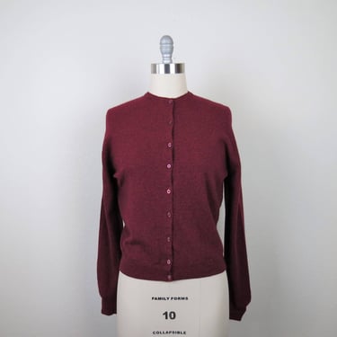 Vintage 1950s cashmere cardigan sweater, Pringle of Scotland, red, burgundy 