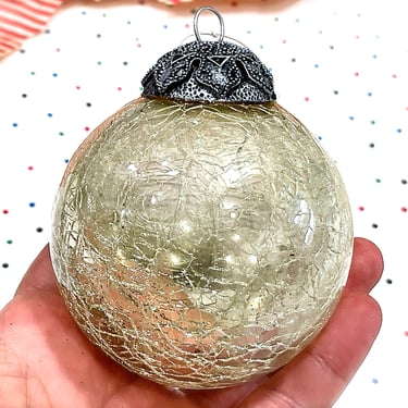 VINTAGE: 3" Heavy Thick Mercury Crackled Glass Ornament - Kugel Style Christmas Ornaments - Christmas Holidays Xmas 