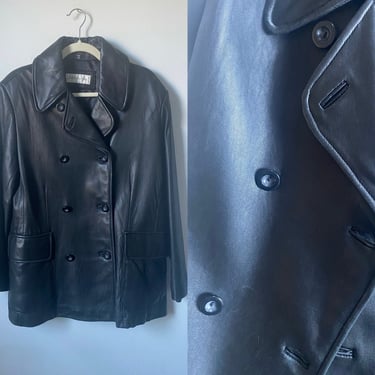 90s Jones New York Double Breasted Leather Coat 