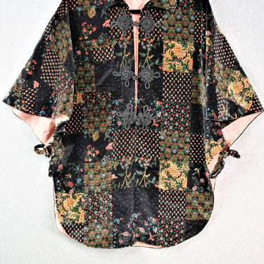 1960's - Velvet Poncho - Cotton Velveteen - Patchwork Print - One Size Fits Many 