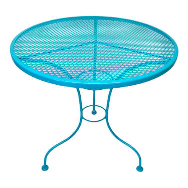 Mid-Century Russel Woodard Turquoise Metal Mesh Round Table | Perfect Size Iron Mesh Indoor/Outdoor Table 
