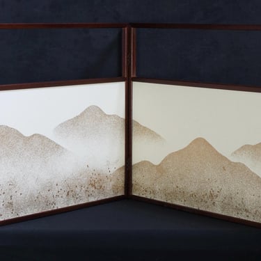 Japan folding wind screen Furosaki blue mountains in the mist 1900 minimalist art craft 