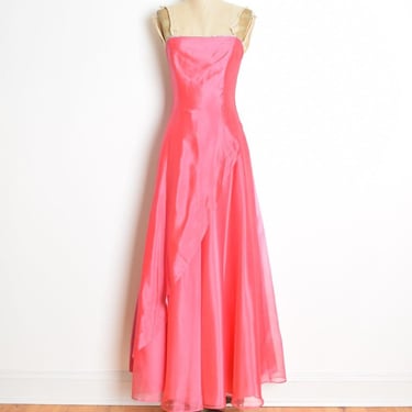 vintage 90s prom dress pink strapless long satin evening gown party dress magenta XS clothing 