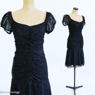 Betsey Johnson | 1990s Black Polka Dot Party Dress | 90s  Black Sheath Dress | Betsey Johnson  | Small 
