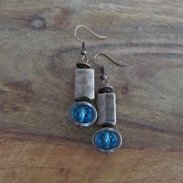 Copper and blue crystal earrings 