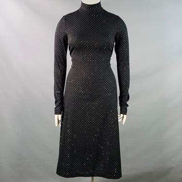 MARC JACOBS RUNWAY Size 10 Black Silver Dots Long Sleeve High Neck Bow A-Line Dress