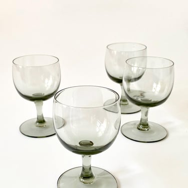 Vintage Glass Cordials / 1970s Smoked Glass Cordial / Vintage Cocktails / Vintage Barware/ Vintage Glasses / Set of 4 