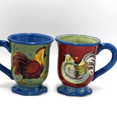 vintage Certified International Chicken Mugs by Susan Winget 