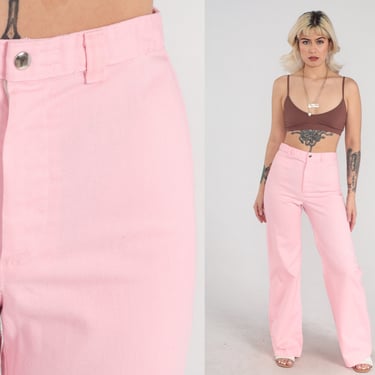 Baby Pink Bell Bottoms 70s Dittos Pants Flared Pants Bellbottom High Waisted Bohemian Trousers Seventies Pastel Vintage 1970s Small 28 Tall 