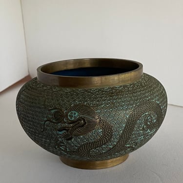 Antique Chinese Cloisonne Bowl with Dragon Unsigned 