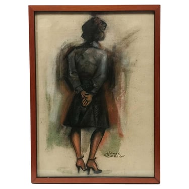Standing Woman Back Turned Oil Painting on Linen Canvas by James Carlin