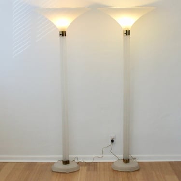 Karl Springer Sandblasted Lucite Tourche Floor Lamp-a pair 