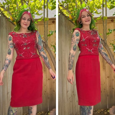 Vintage 1960’s Red Dress with Silver Sequins 