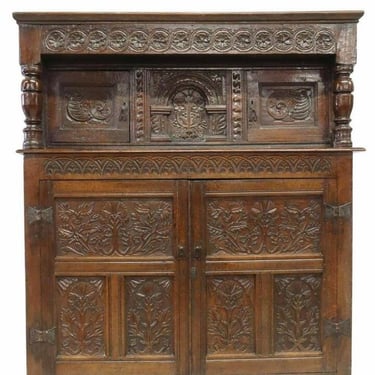 Late 17th Century English Carved Oak Court Cupboard Sideboard 