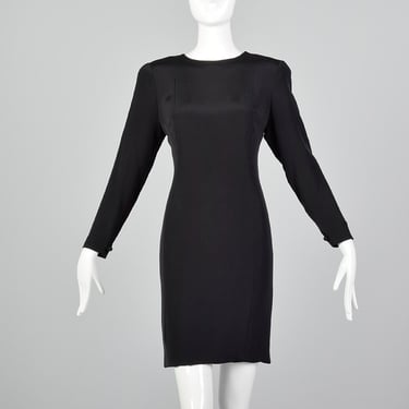Small Pauline Trigere Late 1970s / Early 1980s Classic Black Dress 80s Hobble Skirt Dress Black Fetish Dress 