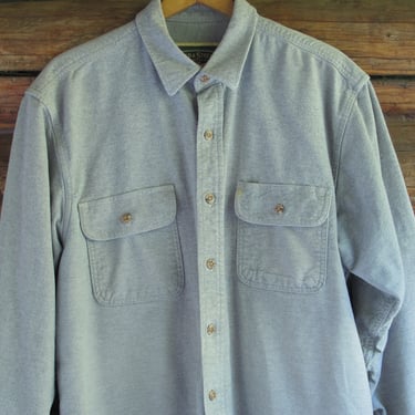 L/XL Field and Stream Shirt Chamois Flannel Shirt men's Cotton heavy flannel Shirt Moleskin Shirt Pale Blue Gray Long Sleeve Shirt 