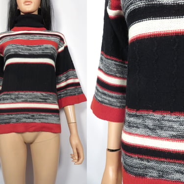 Vintage 70s Bell Sleeve Fall Tone Striped Hippie Sweater Size S/XS 