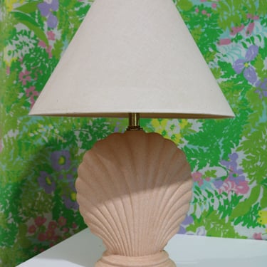 Large Speckled Peach Ceramic 80’s Seashell Table Lamps || Vintage Light || Bubblegum Lamp || Sea Shell Nautical || 