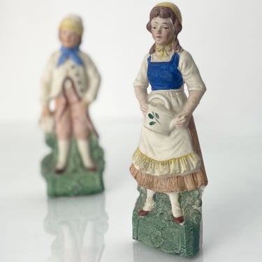 Antique German Bisque Figurines | Hand Painted Porcelain Farmers Couple | | Great Mothers Day Gift 