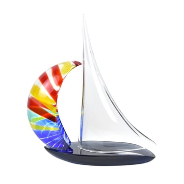 Elio Raffaeli Signed Murano Hand Blown Art Glass Sailboat Sculpture Lge version 
