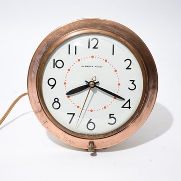 Vintage Wall Clock with Copper Ring and Easy Read Numbers by Harmony House Mid Century 1950s 