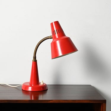 Red Scandinavian Table Lamp by Gemi, Flexible Neck & Perforated Shade, 1960s 