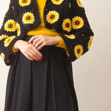 Vintage Hand Crocheted Sun Flower Granny Square Jacket 