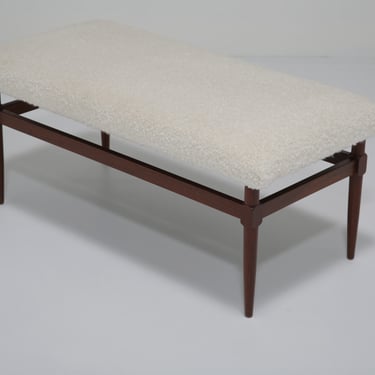 Vintage Bouclé &#038; Walnut Bench Seat, 1960s.