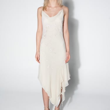 White Silk Beaded Asymmetrical Dress