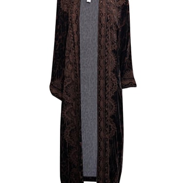 Johnny Was - Brown &amp; Black Leopard Print Velvet Embroidered Kimono Sz M