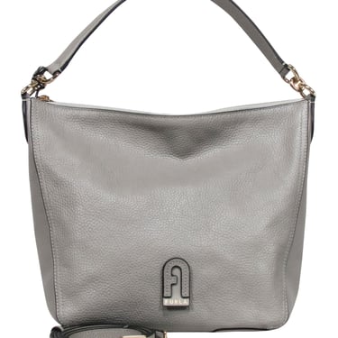 Furla - Light Grey Pebbled Leather Shoulder Bag