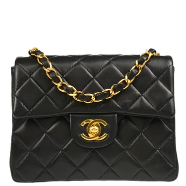 Chanel 1997-1999 Black Lambskin Mini Classic Square Flap Shoulder Bag